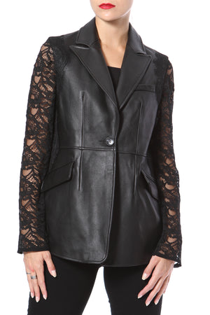 ジャケット MCQUEEN Lace detail blazer Alexander McQueen Leather & Lace Jacket/Blazer, Black, US6