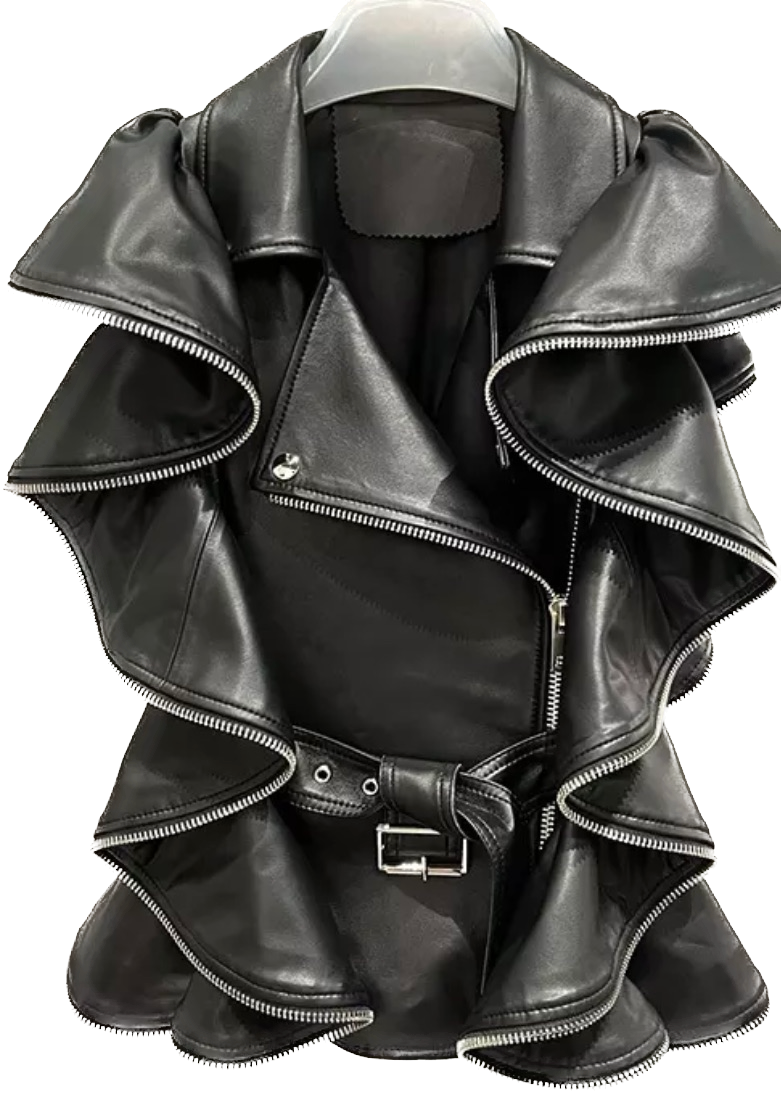 Ruffle Leather Vest with Zipper Detail | Madonna & Co