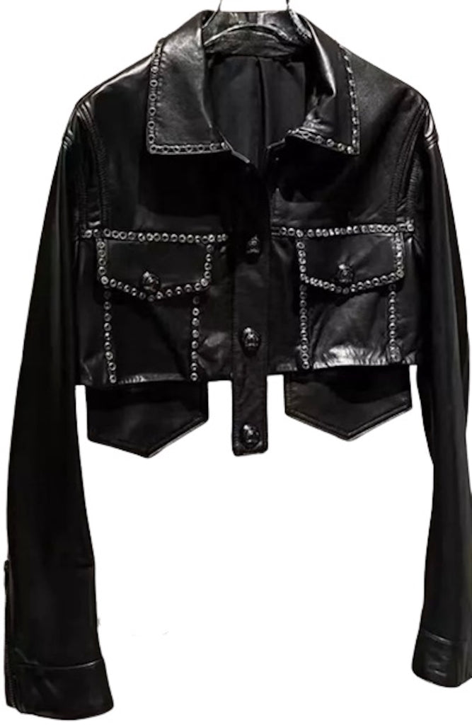 Crop Leather Moto with Studs