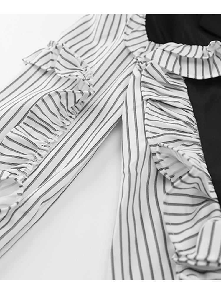 Chic Stripe-Solid Shirt-Blazer Combo