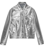 Silver Metallic Leather Jean Jacket