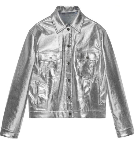Embossed Silver Crop Leather Moto