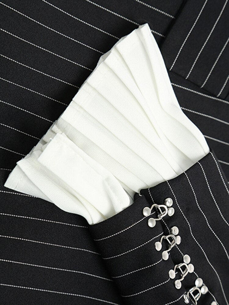 Stripe Blazer with Pleated Cuffs and Hem