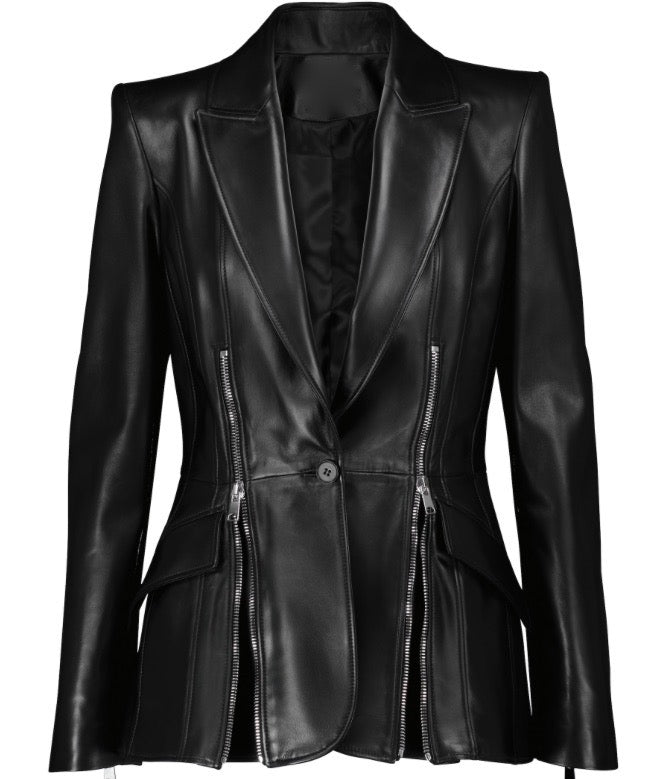 Multi Zipper Leather Blazer | Madonna & Co | Madonna & Co